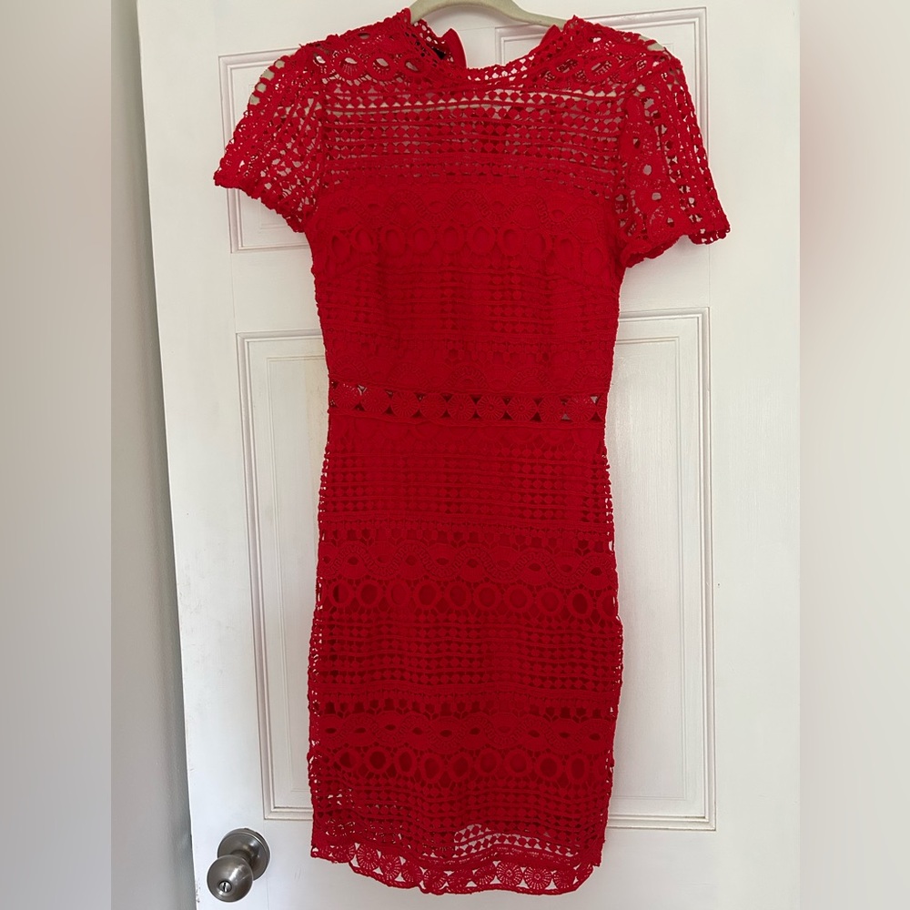 Asos Red mini crochet like dress. Excellent condition. Fits like a xs